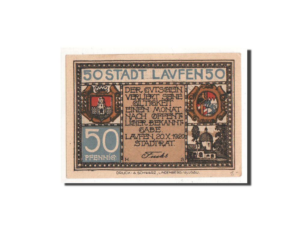 Billet, Allemagne, Laufen, 50 Pfennig, village 1, 1920, Undated, NEUF