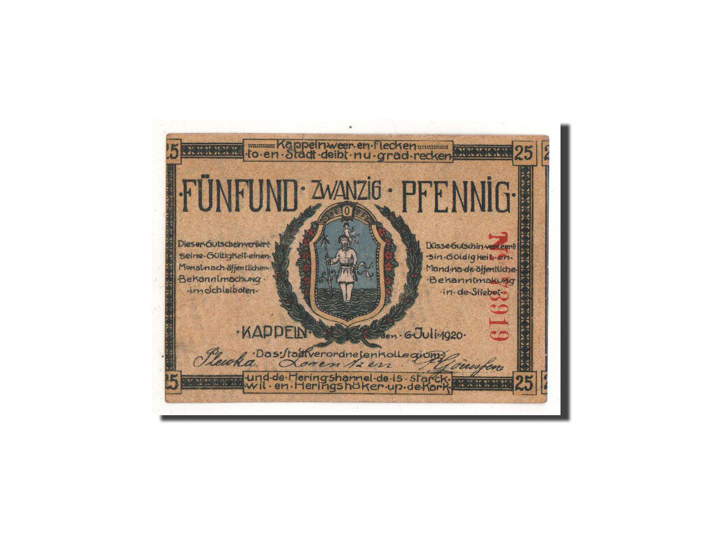Billet, Allemagne, Kappeln Stadt, 25 Pfennig, soldat, 1920, 1920-07-06, NEUF