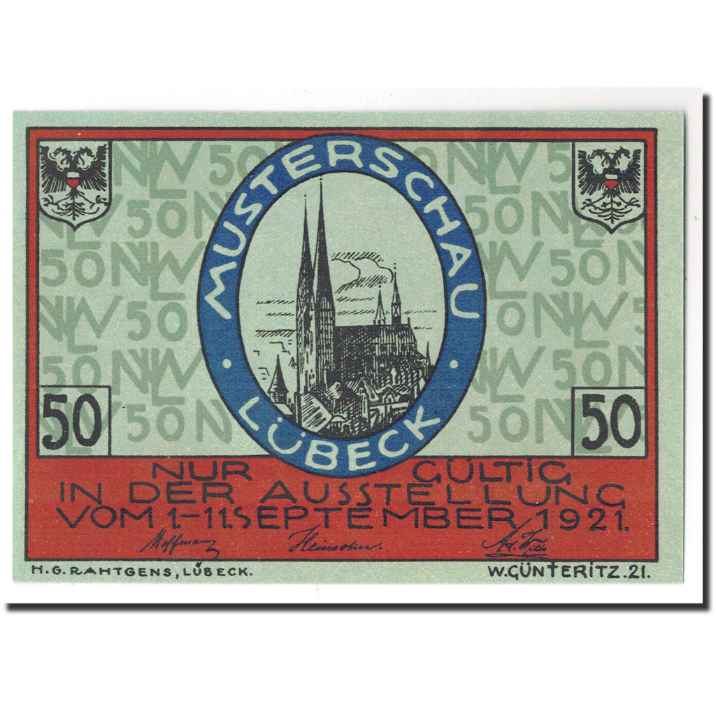 Banknote, Germany, Lübeck, 50 Pfennig, ecusson 2, 1921, 1921-01-01, UNC(65-70)