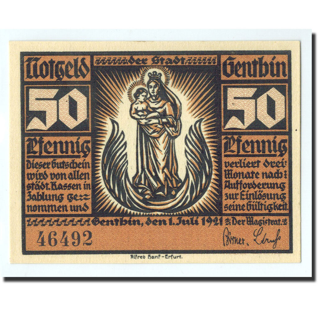 Banknote, Germany, Genthin, 50 Pfennig, bateau, 1921, 1921-07-01, UNC(65-70)