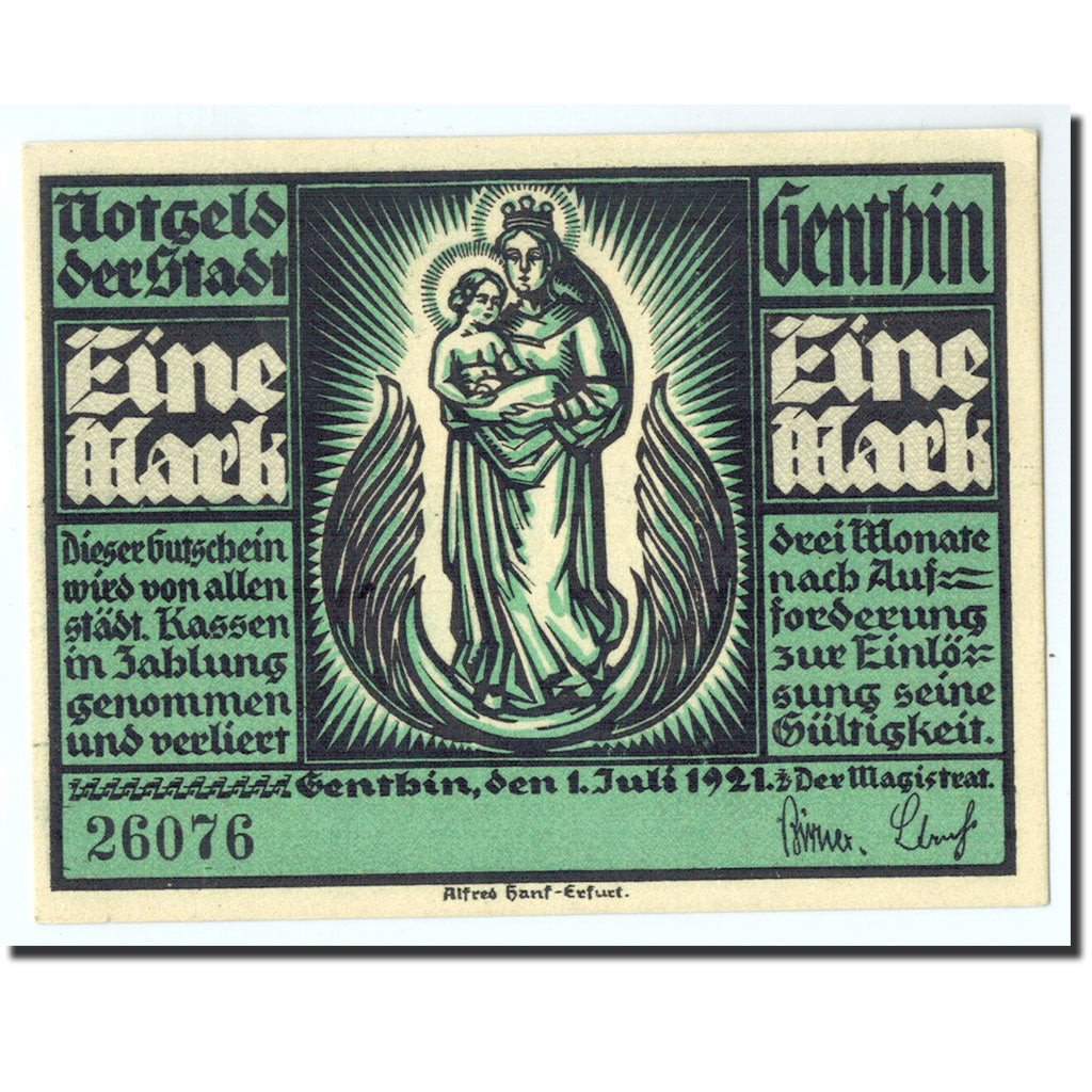 Banknote, Germany, Genthin, 1 Mark, paysage, 1921, 1921-07-01, UNC(65-70)