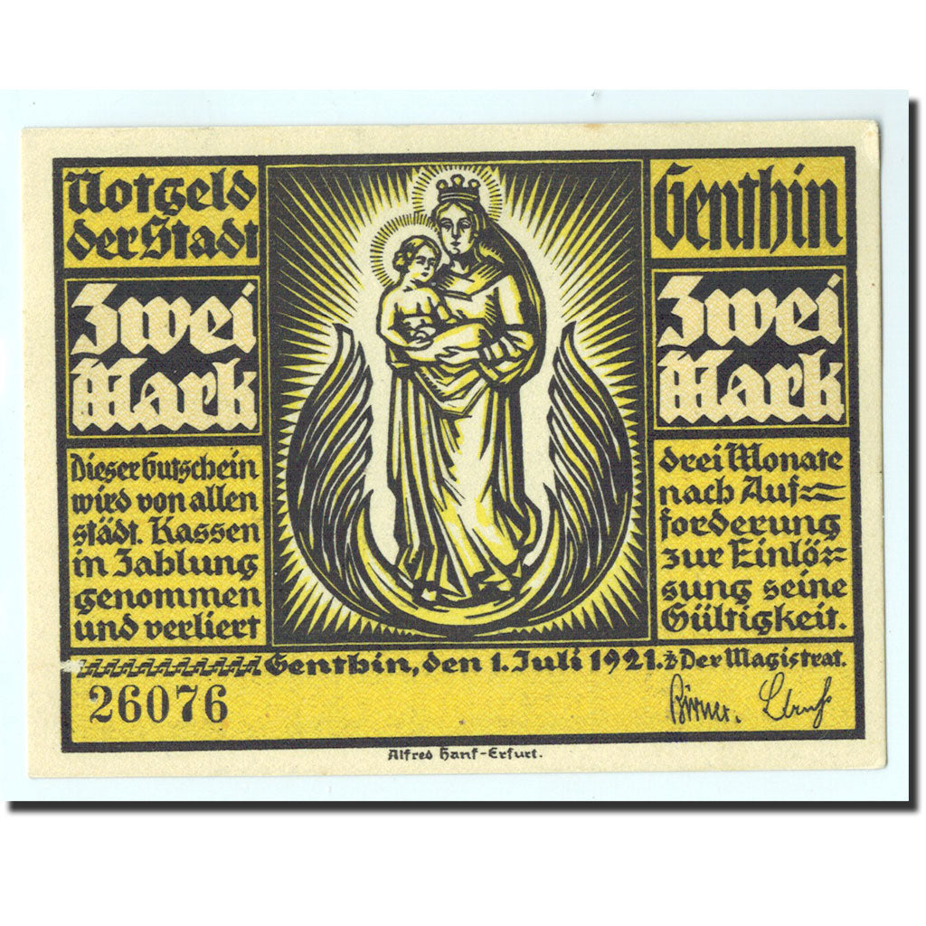 Banknote, Germany, Genthin, 2 Mark, Monument, 1921, 1921-07-01, UNC(65-70)