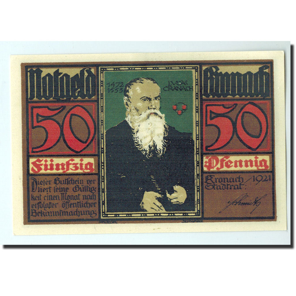 Banknote, Germany, Kronach, 50 Pfennig, portrait, 1921, Undated, UNC(65-70)
