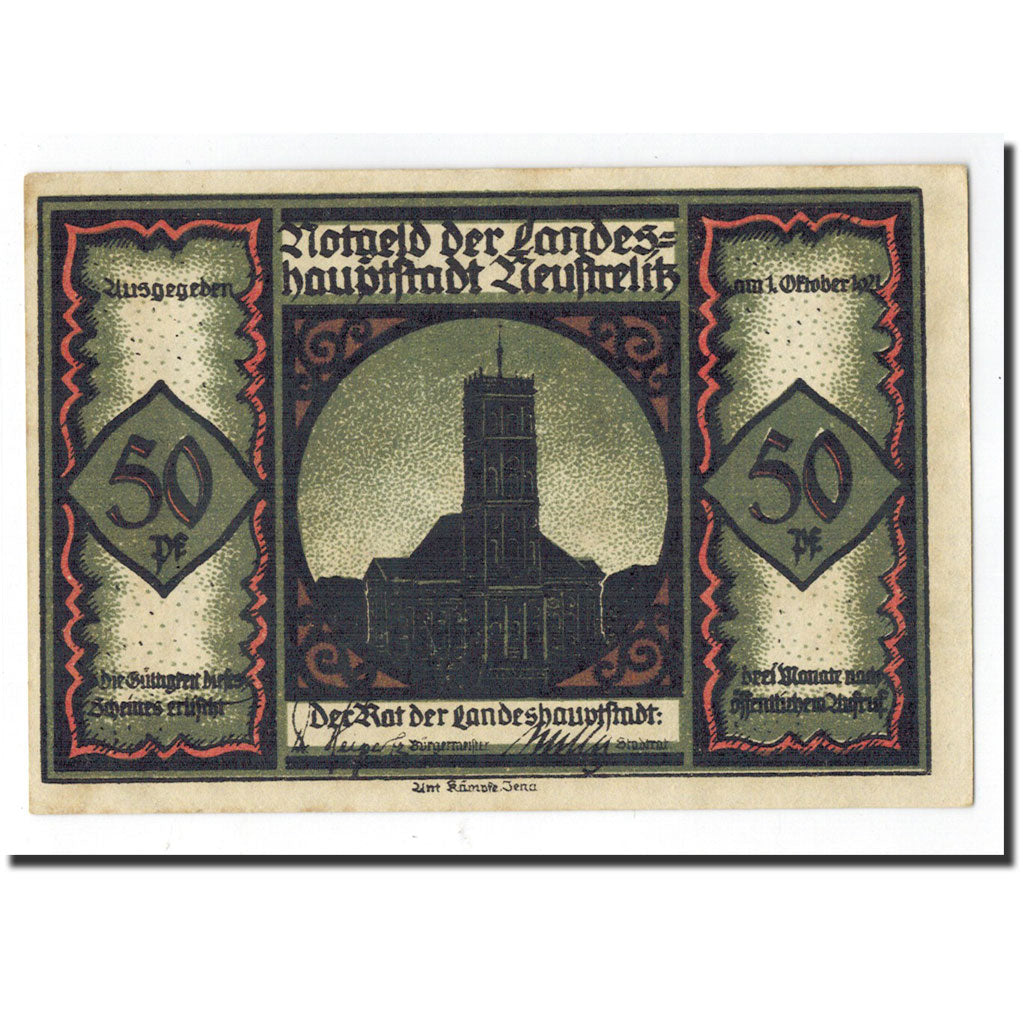 Billet, Allemagne, Neustrelitz Stadt, 50 Pfennig, personnage 3, 1921