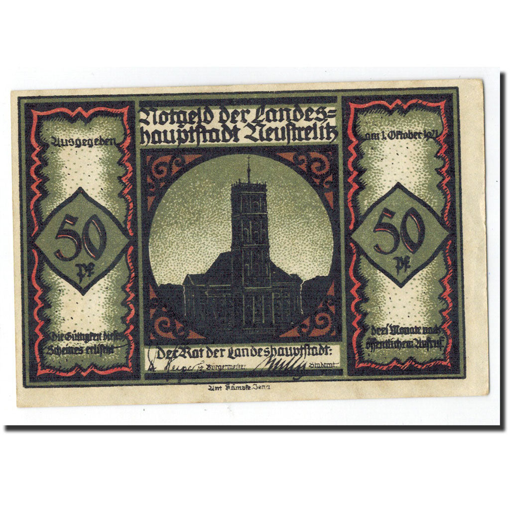 Banknot, Niemcy, Neustrelitz Stadt, 50 Pfennig, personnage 4, 1921, 1921-10-01