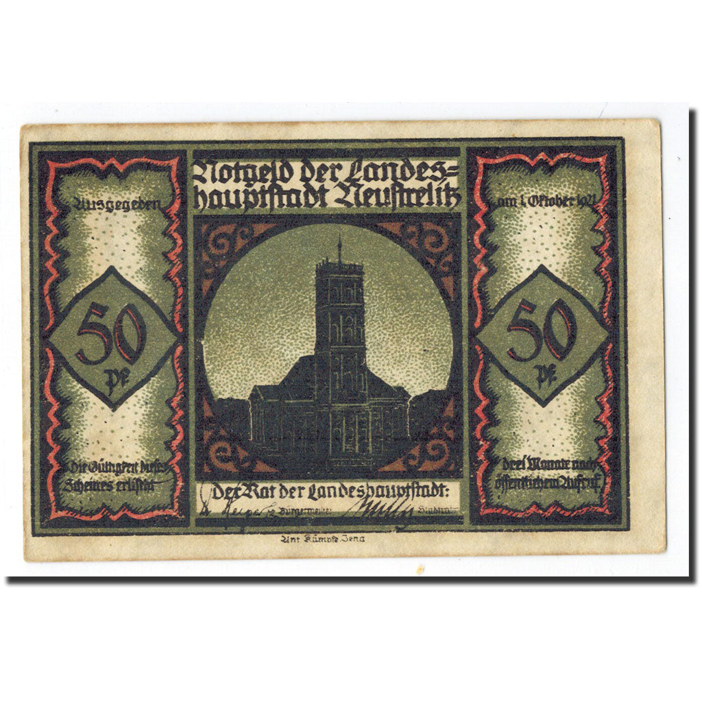 Geldschein, Deutschland, Neustrelitz Stadt, 50 Pfennig, personnage 5, 1921