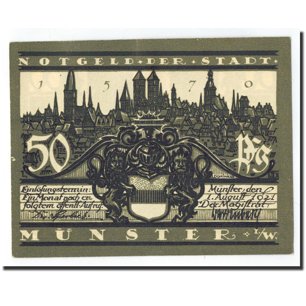 Banknote, Germany, Munster, 50 Pfennig, cathedrale 2, 1921, 1921-08-01
