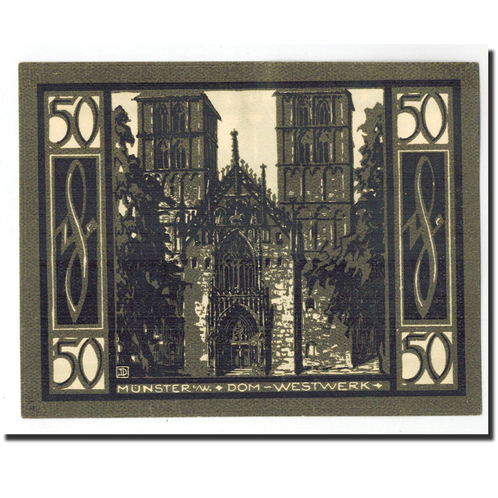 Banknote, Germany, Munster, 50 Pfennig, cathedrale 2, 1921, 1921-08-01