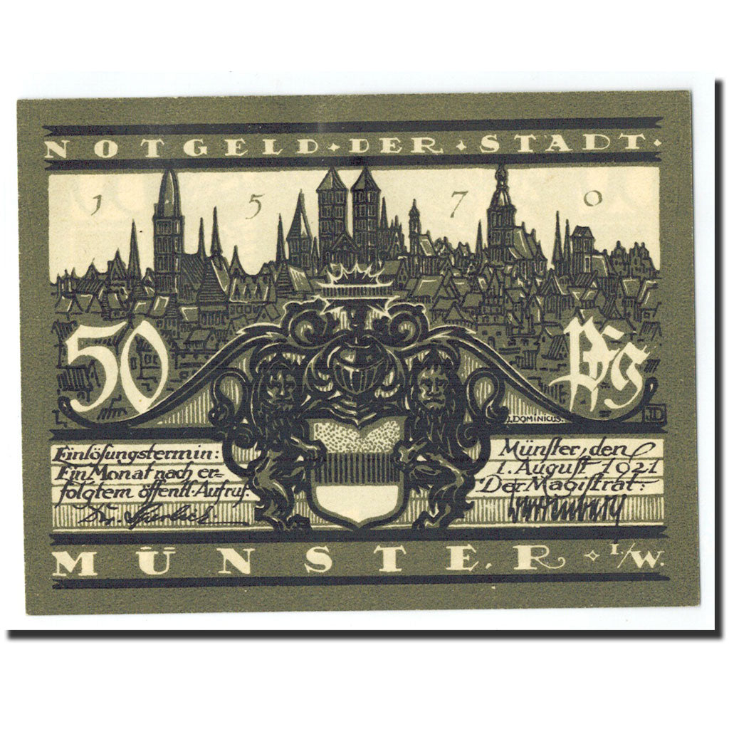 Banknote, Germany, Munster, 50 Pfennig, portail, 1921, 1921-08-01, UNC(65-70)
