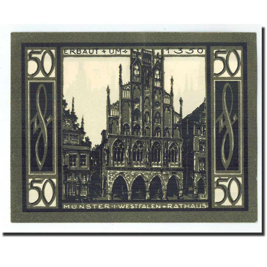 Billet, Allemagne, Munster, 50 Pfennig, cathedrale 3, 1921, 1921-08-01, NEUF