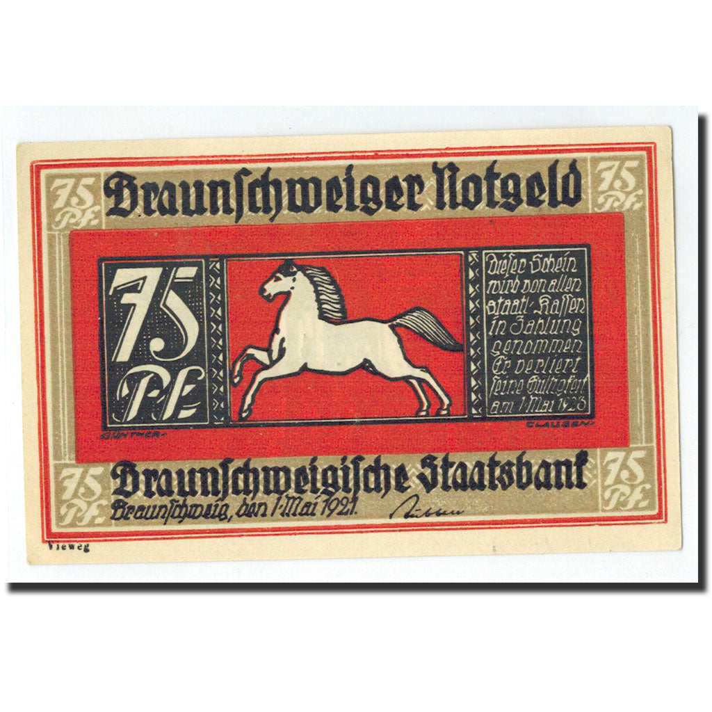Biljet, Duitsland, Braunschweig, 75 Pfennig, personnage, 1921, 1921-05-01