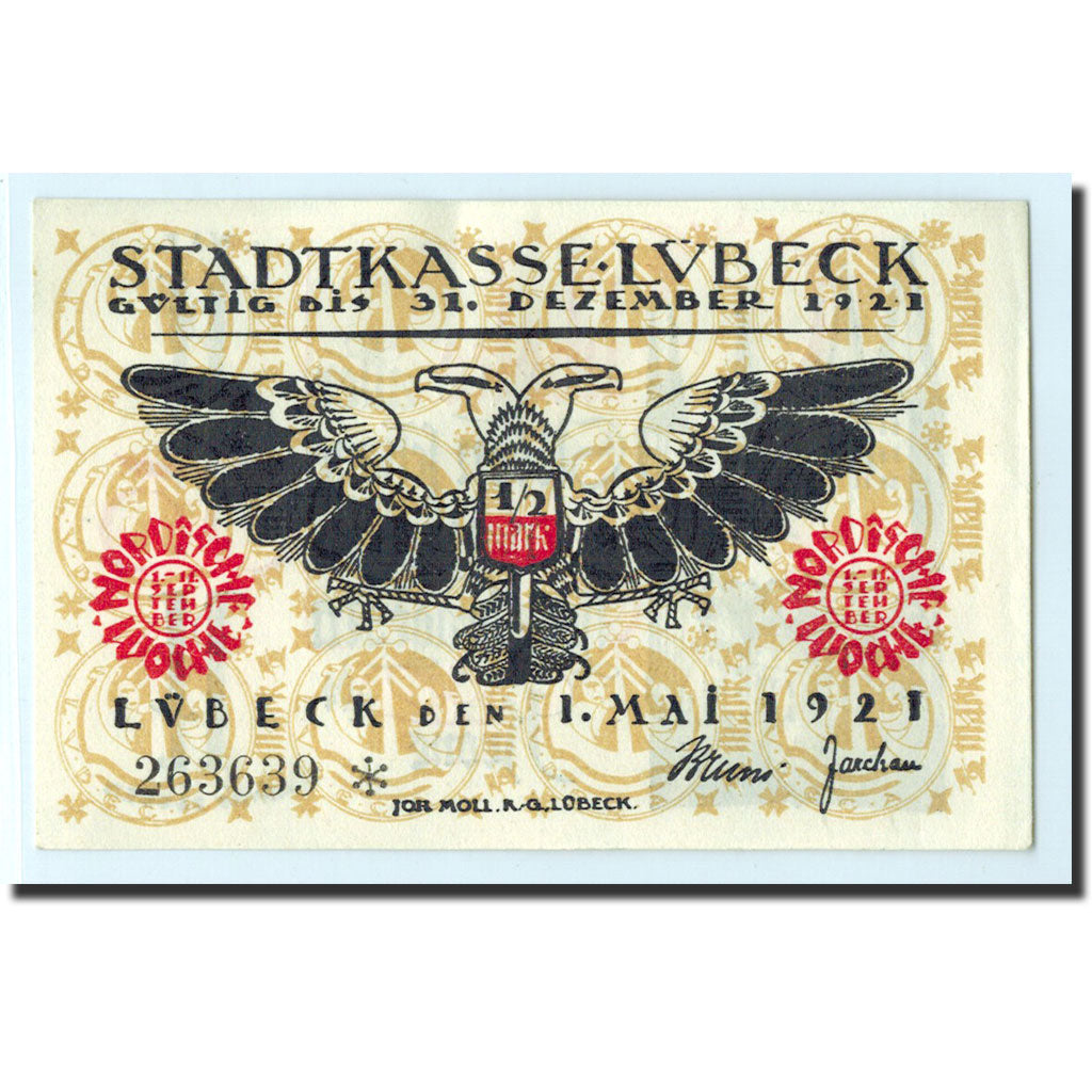 Banknote, Germany, Lübeck, 50 Pfennig, Eglise, 1921, 1921-05-01, UNC(65-70)