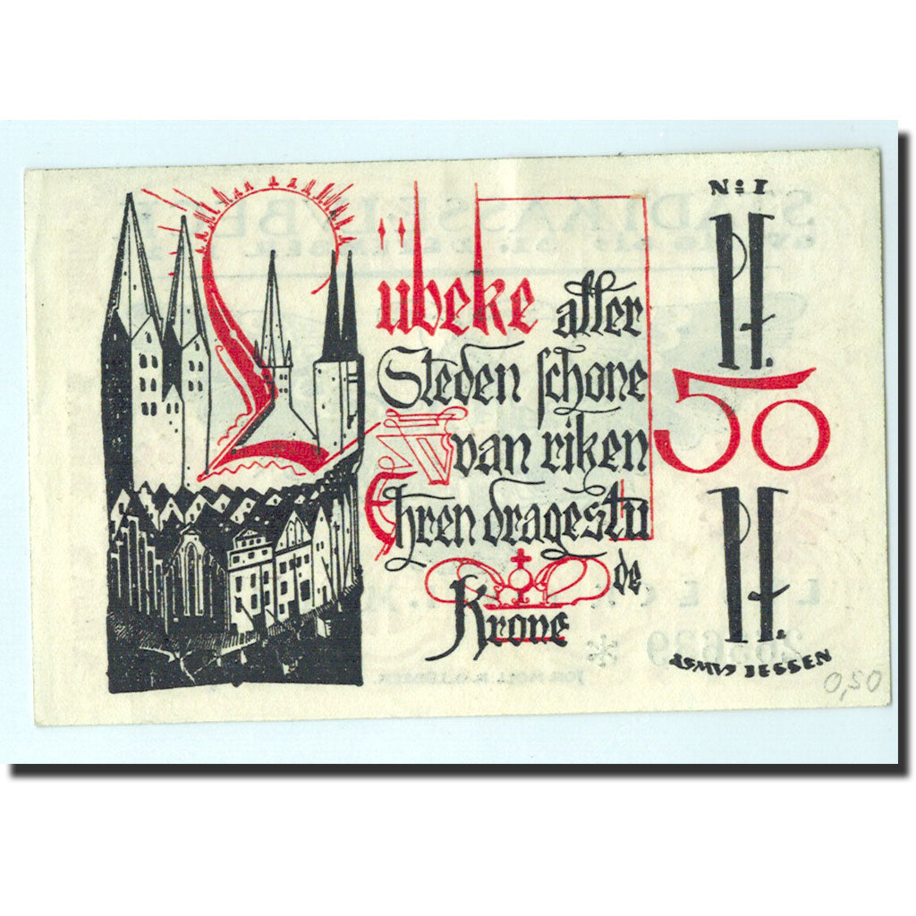 Banknote, Germany, Lübeck, 50 Pfennig, Eglise, 1921, 1921-05-01, UNC(65-70)