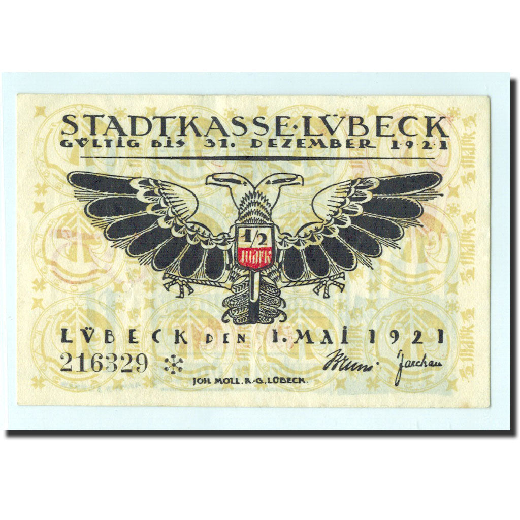 Geldschein, Deutschland, Lübeck, 50 Pfennig, eglise 2, 1921, 1921-05-01, UNZ