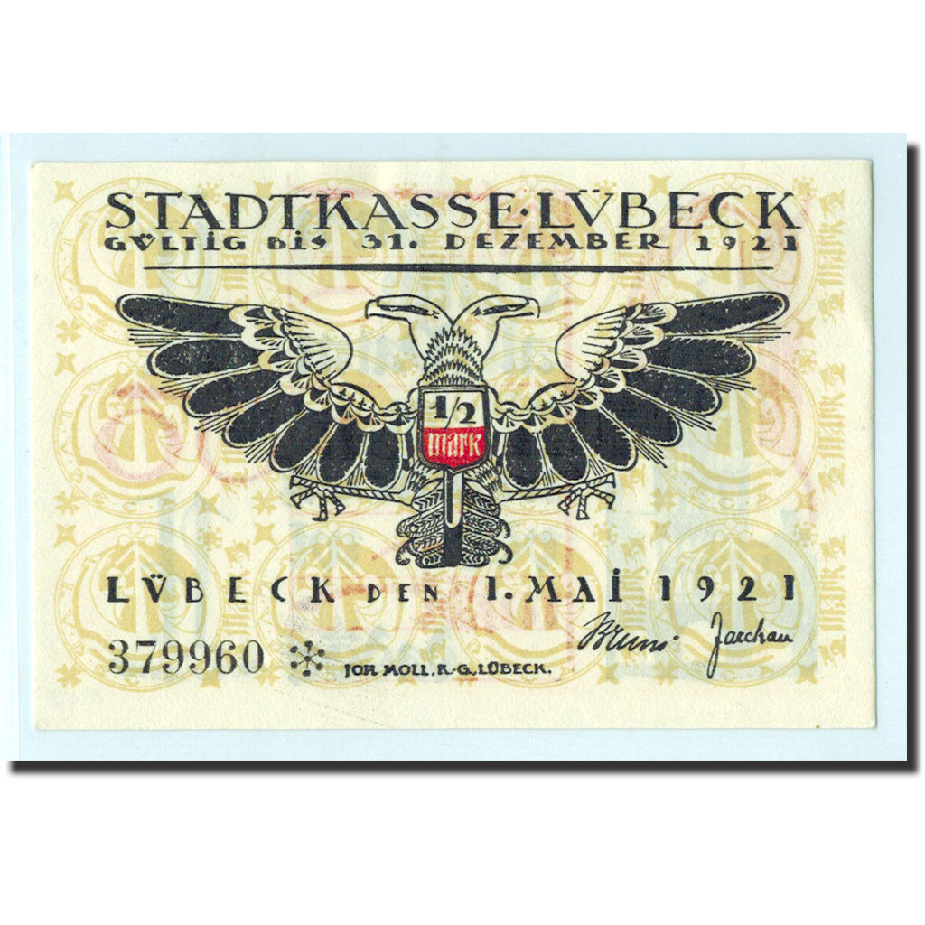 Banconote, Germania, Lübeck, 50 Pfennig, église 3, 1921, 1921-05-01, FDS