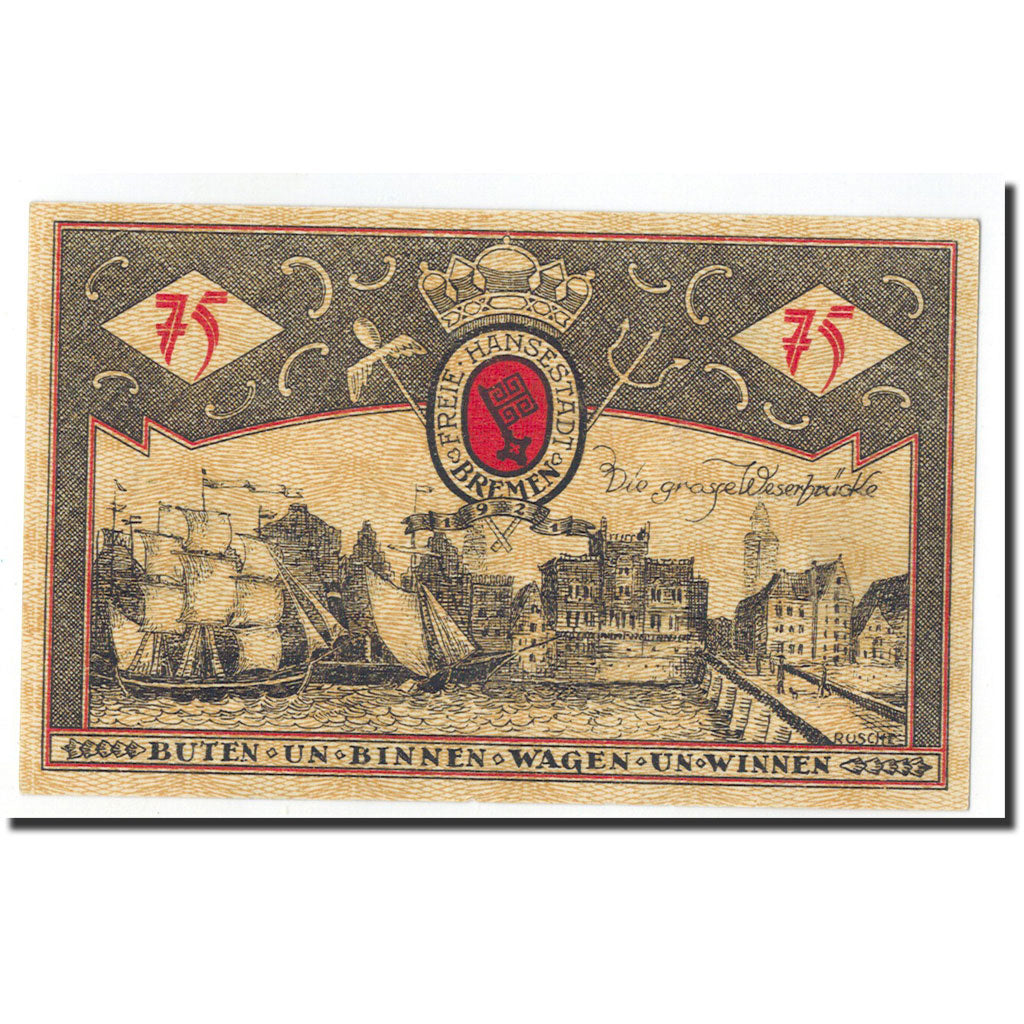 Banknote, Germany, Bremen, 75 Pfennig, Port, 1921, 1921-09-15, UNC(65-70)