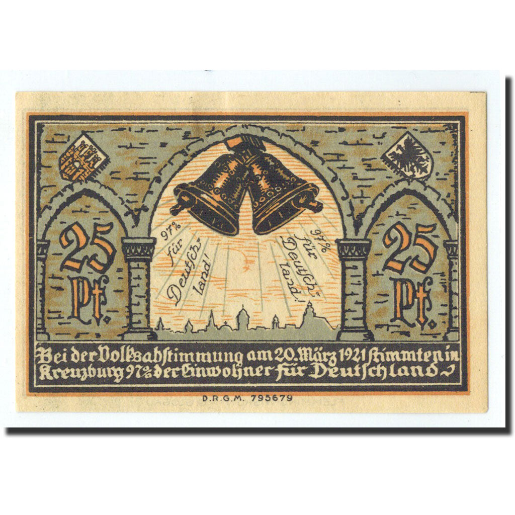 Banknote, Germany, Kreuzburg, 25 Pfennig, cloche, 1921, 1921-10-18, UNC(65-70)