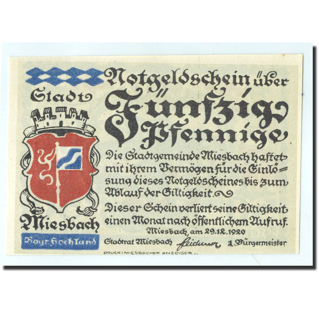 Banknote, Germany, Miesbach, 50 Pfennig, paysage, 1920, 1920-12-29, UNC(65-70)