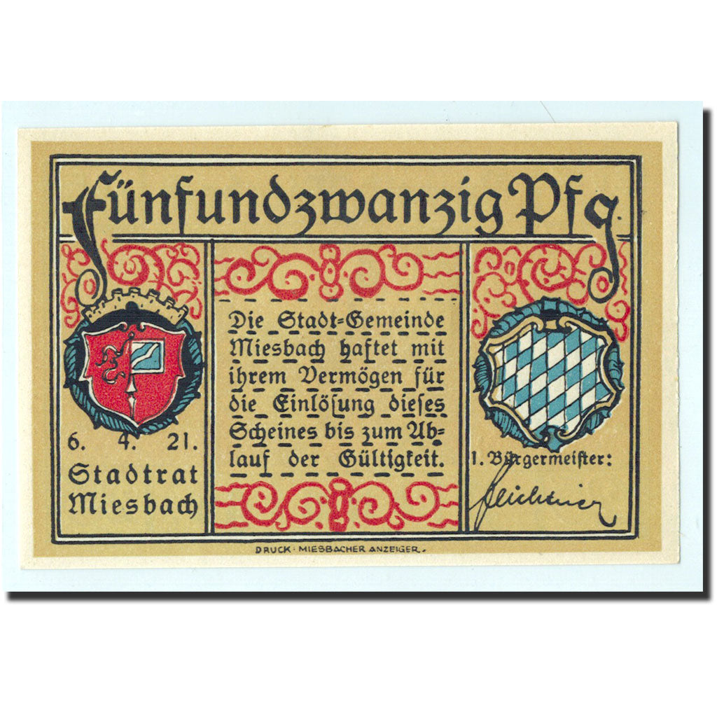 Banconote, Germania, Miesbach, 25 Pfennig, Ville, 1921, 1921-04-06, FDS