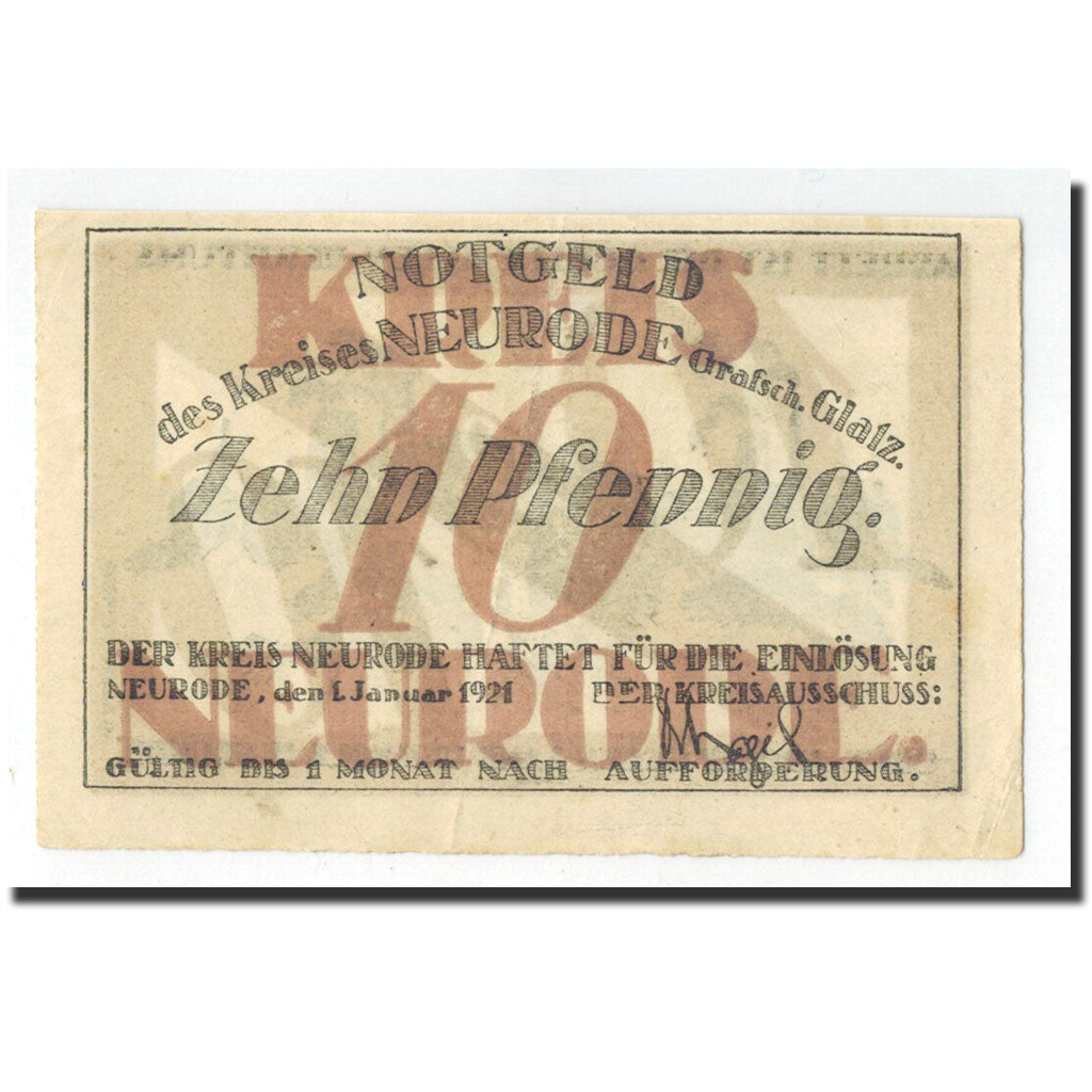 Banknote, Germany, Neurode, 10 Pfennig, Usine, 1921, 1921-01-01, UNC(60-62)