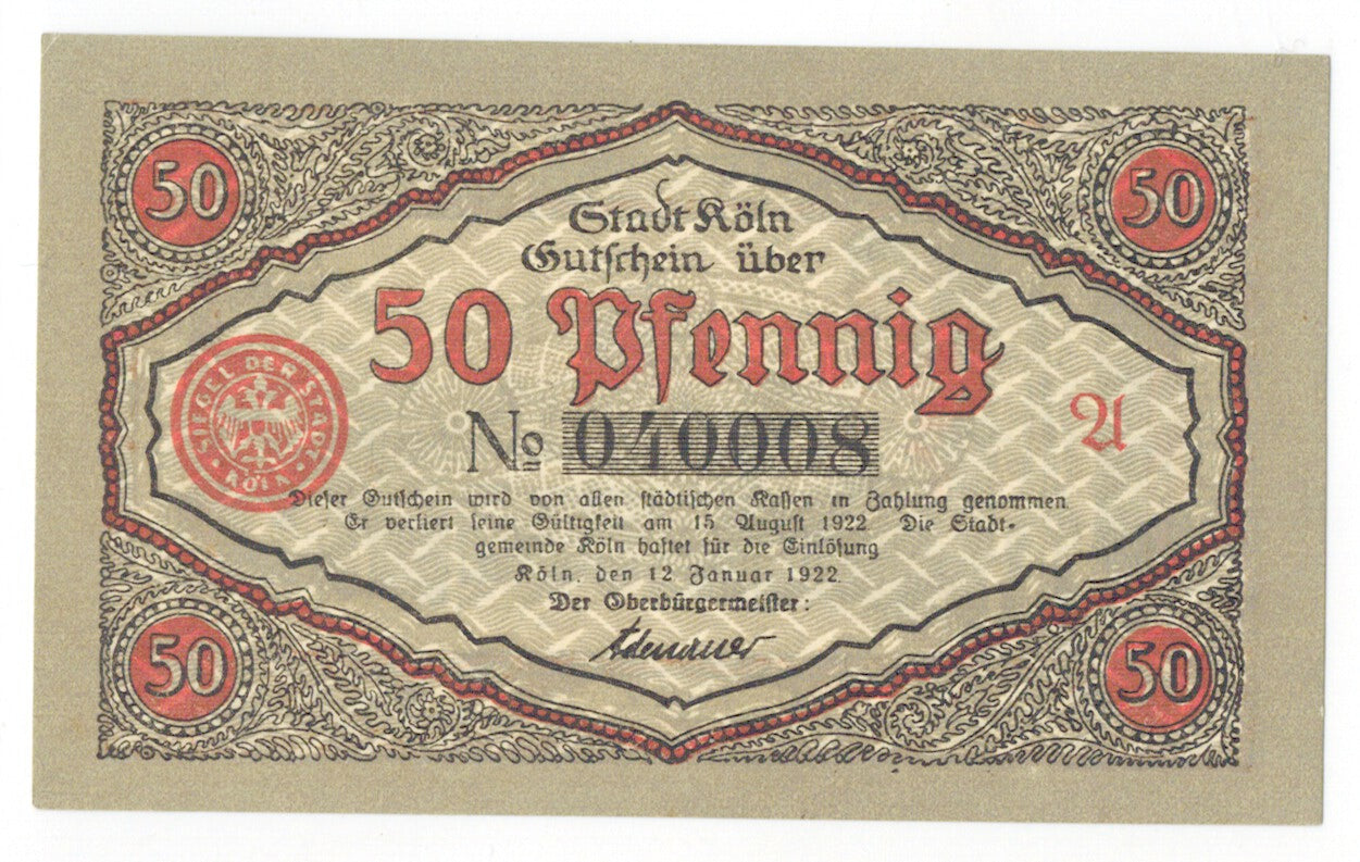 Geldschein, Deutschland, Köln, 50 Pfennig, soldat, 1922, 1922-01-12, UNZ