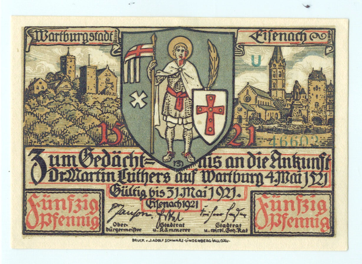 Biljet, Duitsland, Eisenach Stadt, 50 Pfennig, personnage 1, 1921, Undated