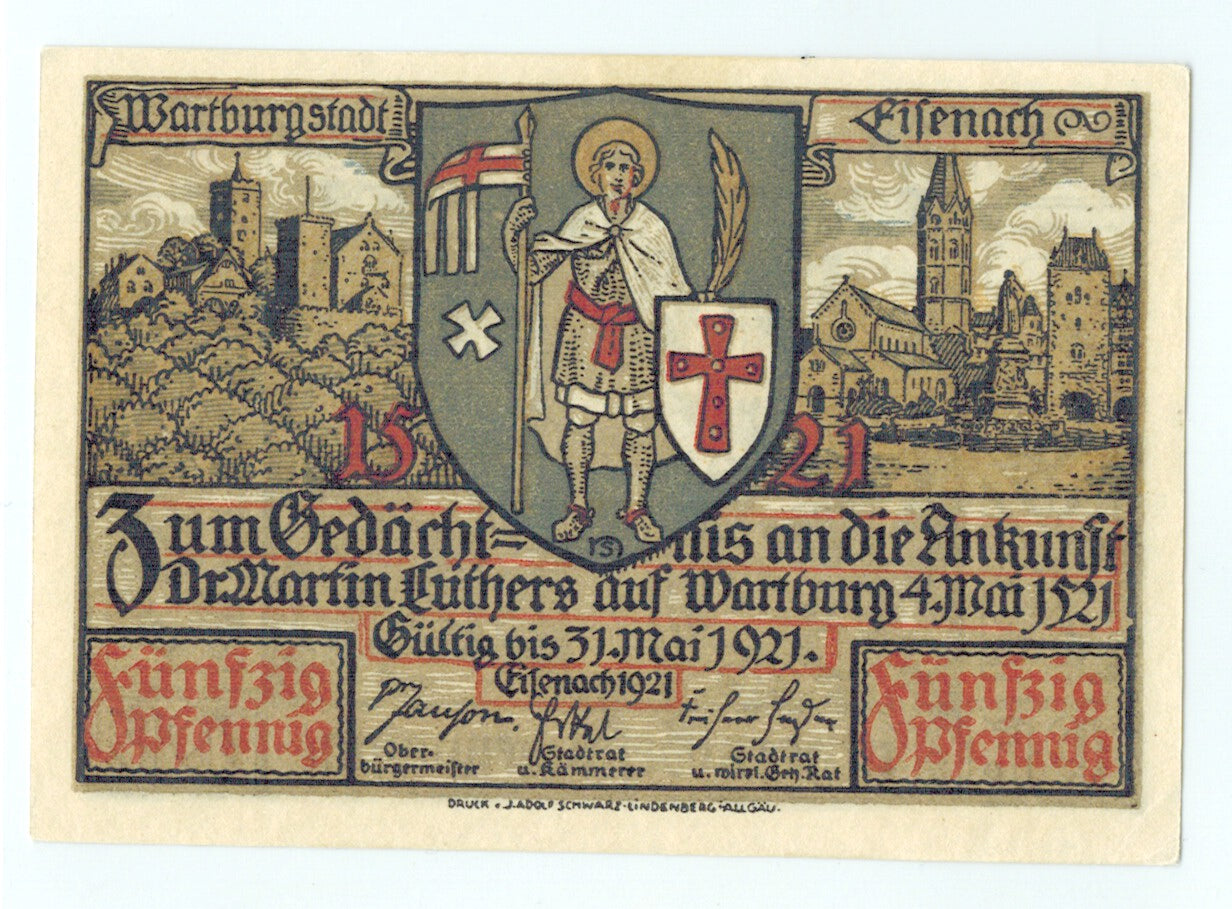 Billet, Allemagne, Eisenach Stadt, 50 Pfennig, personnage 2, 1921, Undated