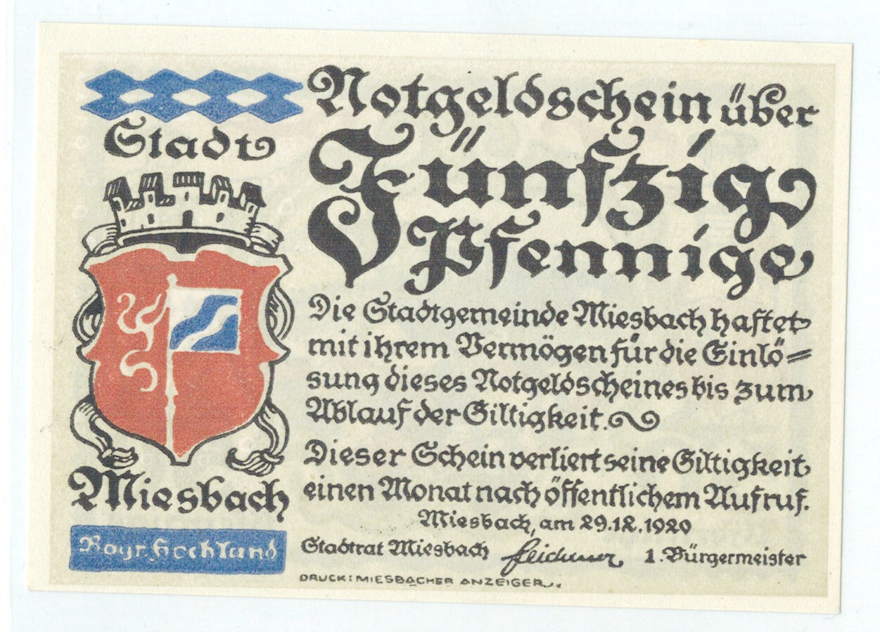 Biljet, Duitsland, Miesbach, 50 Pfennig, paysage, 1920, 1920-12-29, NIEUW