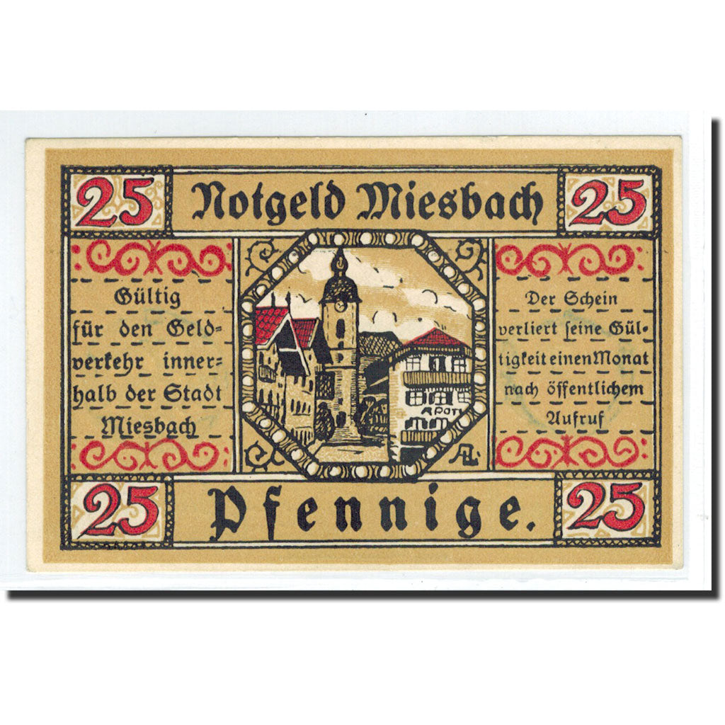 Billet, Allemagne, Miesbach, 25 Pfennig, Monument, 1921, 1921-04-06, NEUF