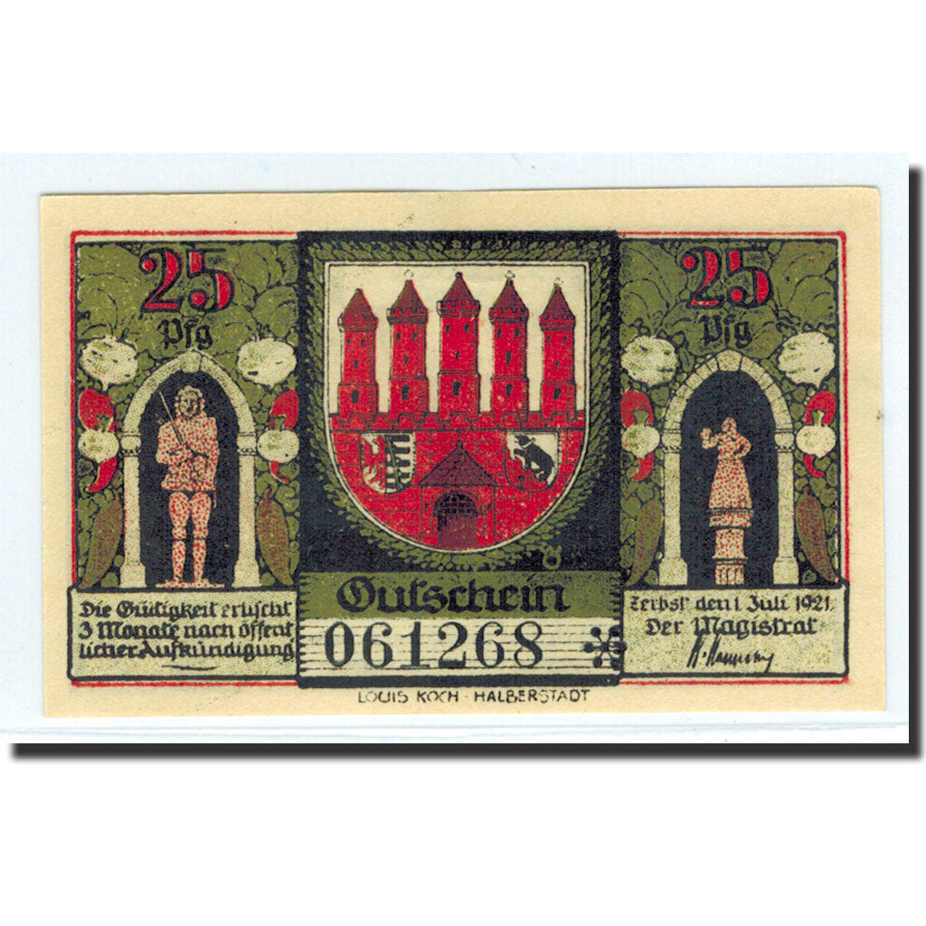Billet, Allemagne, Zerbst, 25 Pfennig, château, 1921, 1921-07-01, NEUF