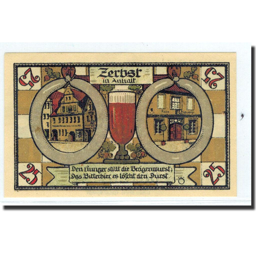 Billet, Allemagne, Zerbst, 25 Pfennig, château, 1921, 1921-07-01, NEUF