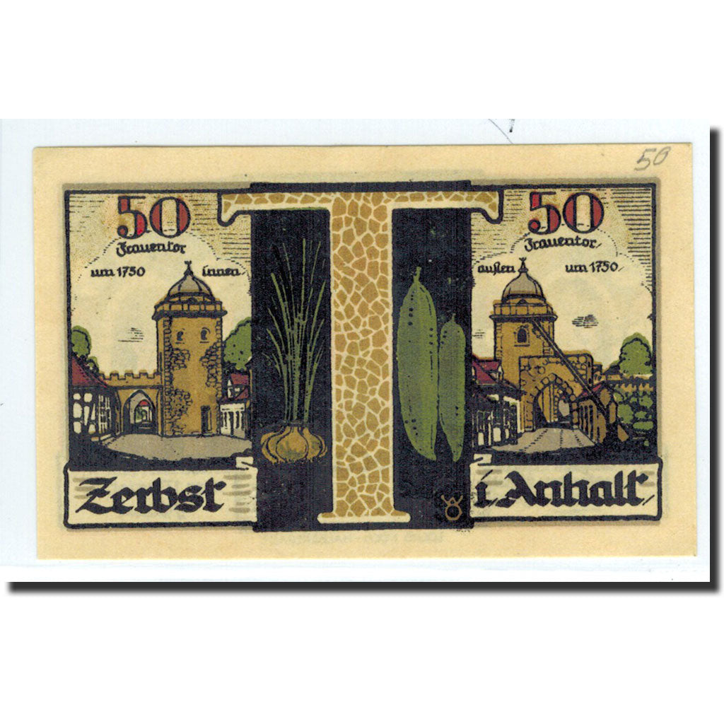 Billet, Allemagne, Zerbst, 50 Pfennig, rempart, 1921, 1921-07-01, NEUF