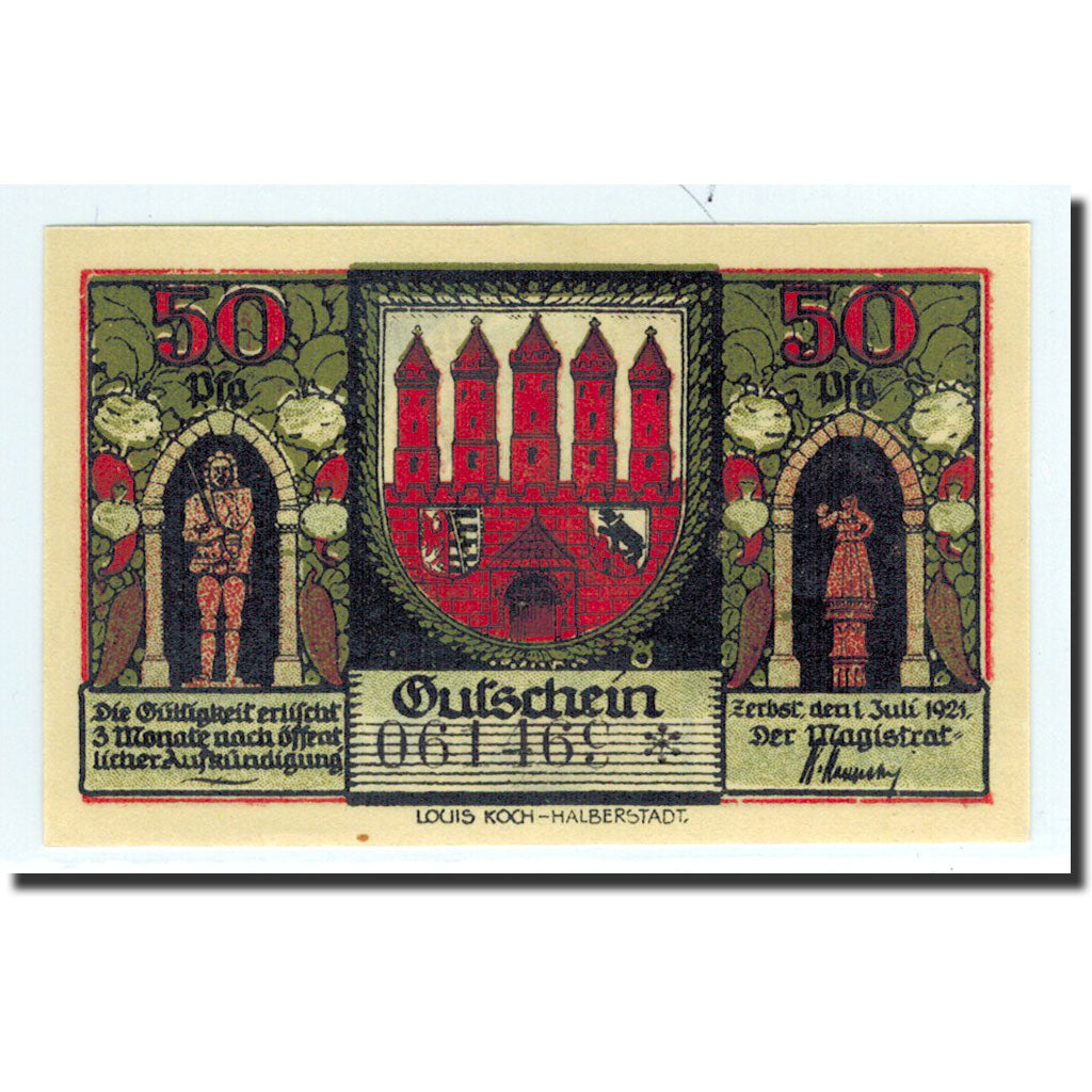 Biljet, Duitsland, Zerbst, 50 Pfennig, rempart 2, 1921, 1921-07-01, NIEUW