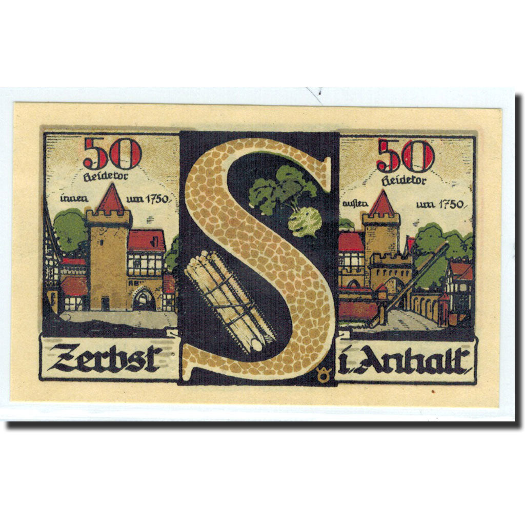 Billet, Allemagne, Zerbst, 50 Pfennig, rempart 3, 1921, 1921-07-01, NEUF