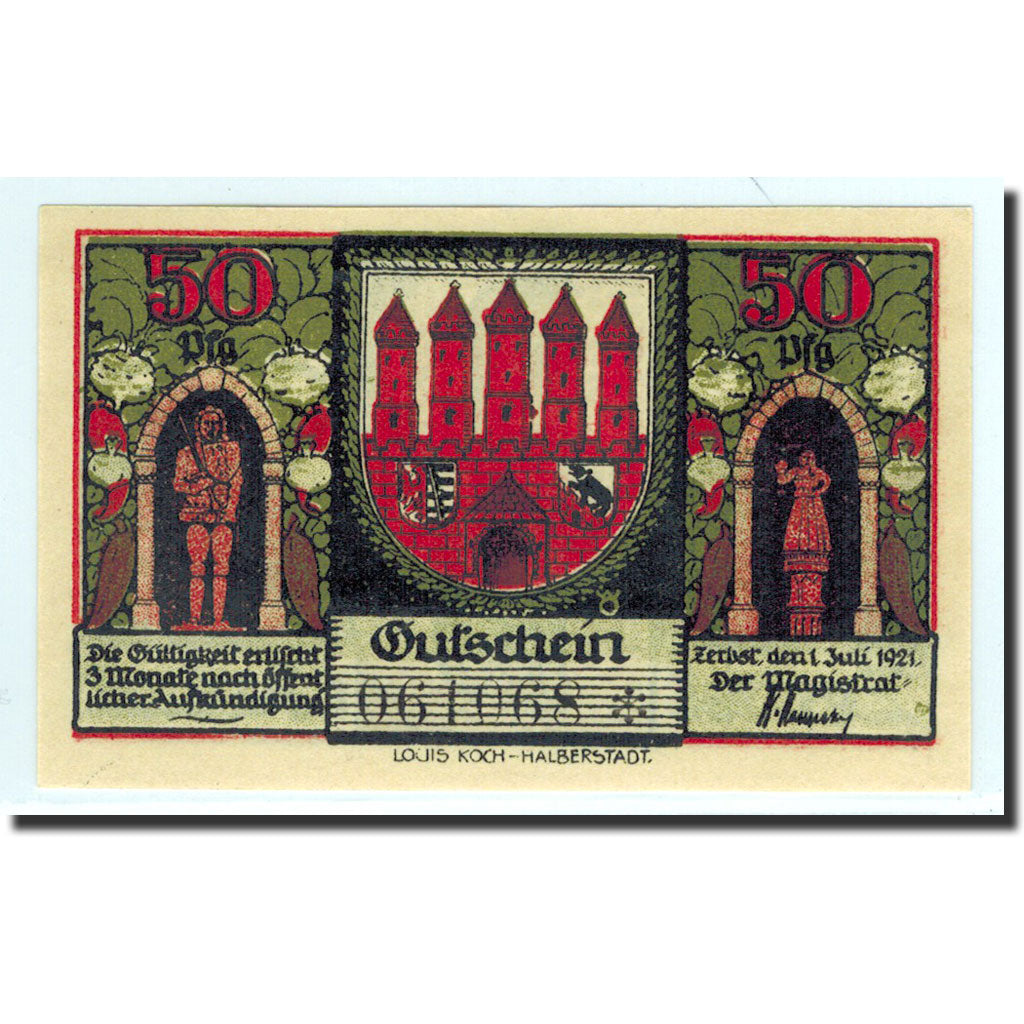 Billet, Allemagne, Zerbst, 50 Pfennig, REMPART 4, 1921, 1921-07-01, NEUF