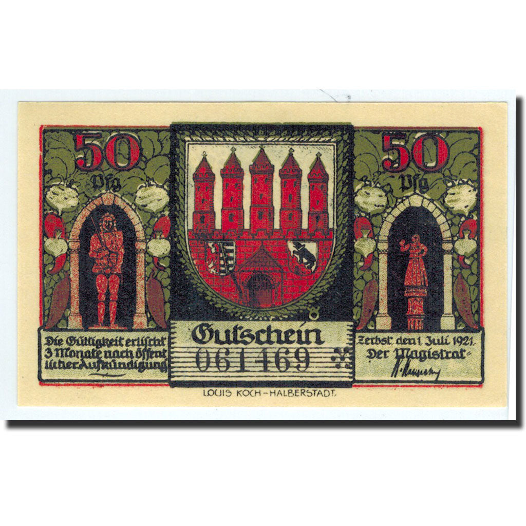 Biljet, Duitsland, Zerbst, 50 Pfennig, château, 1921, 1921-07-01, NIEUW