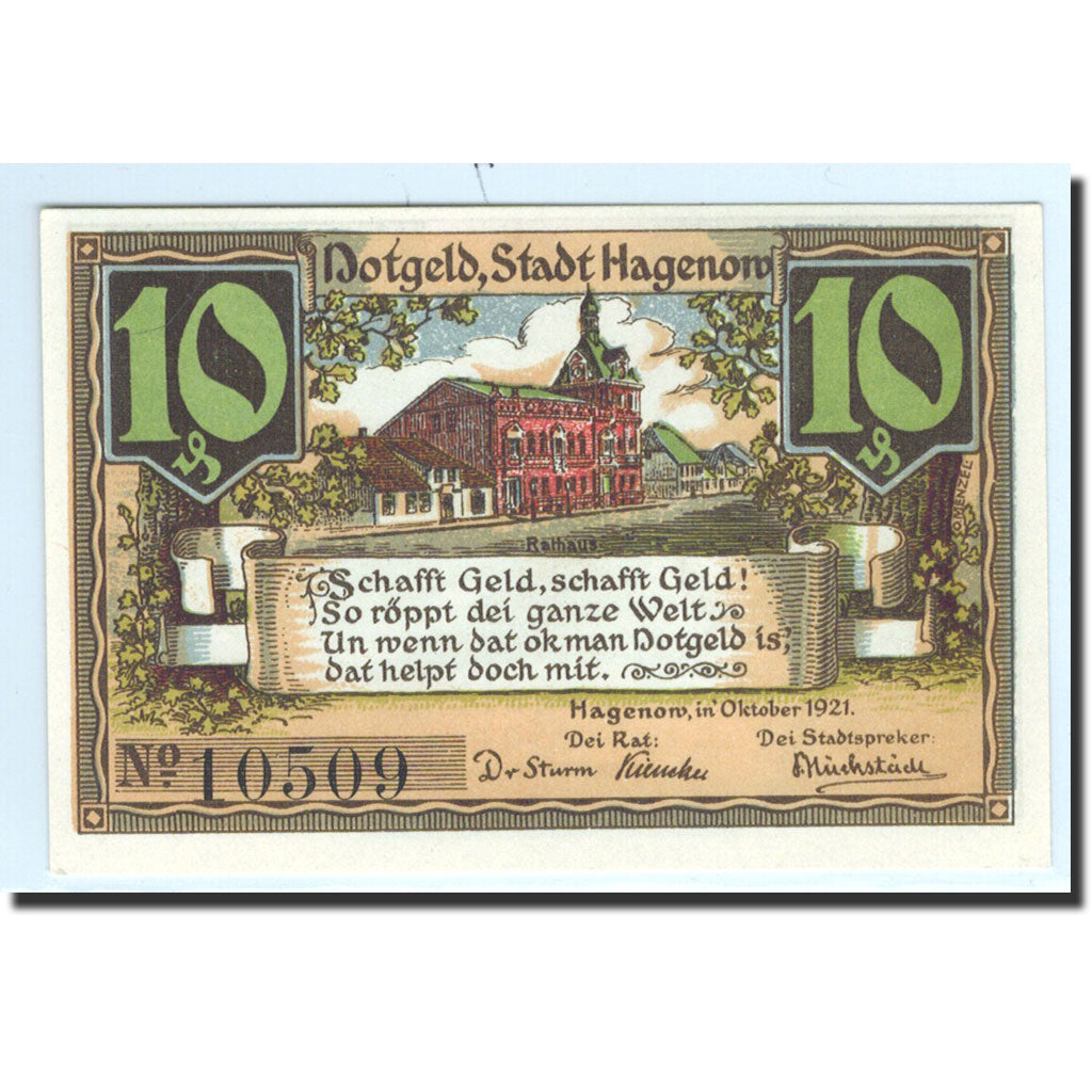 Biljet, Duitsland, Hagenow, 10 Pfennig, Animaux, 1921, Undated, NIEUW