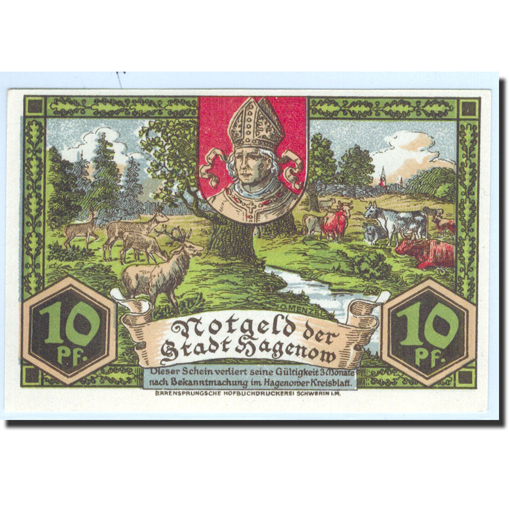 Biljet, Duitsland, Hagenow, 10 Pfennig, Animaux, 1921, Undated, NIEUW