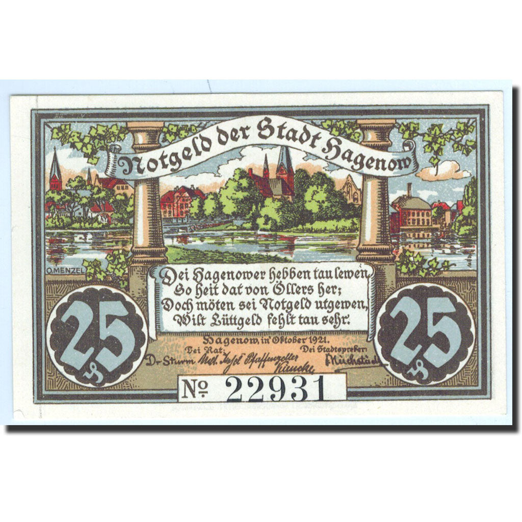 Biljet, Duitsland, Hagenow, 25 Pfennig, Animaux, 1921, Undated, NIEUW