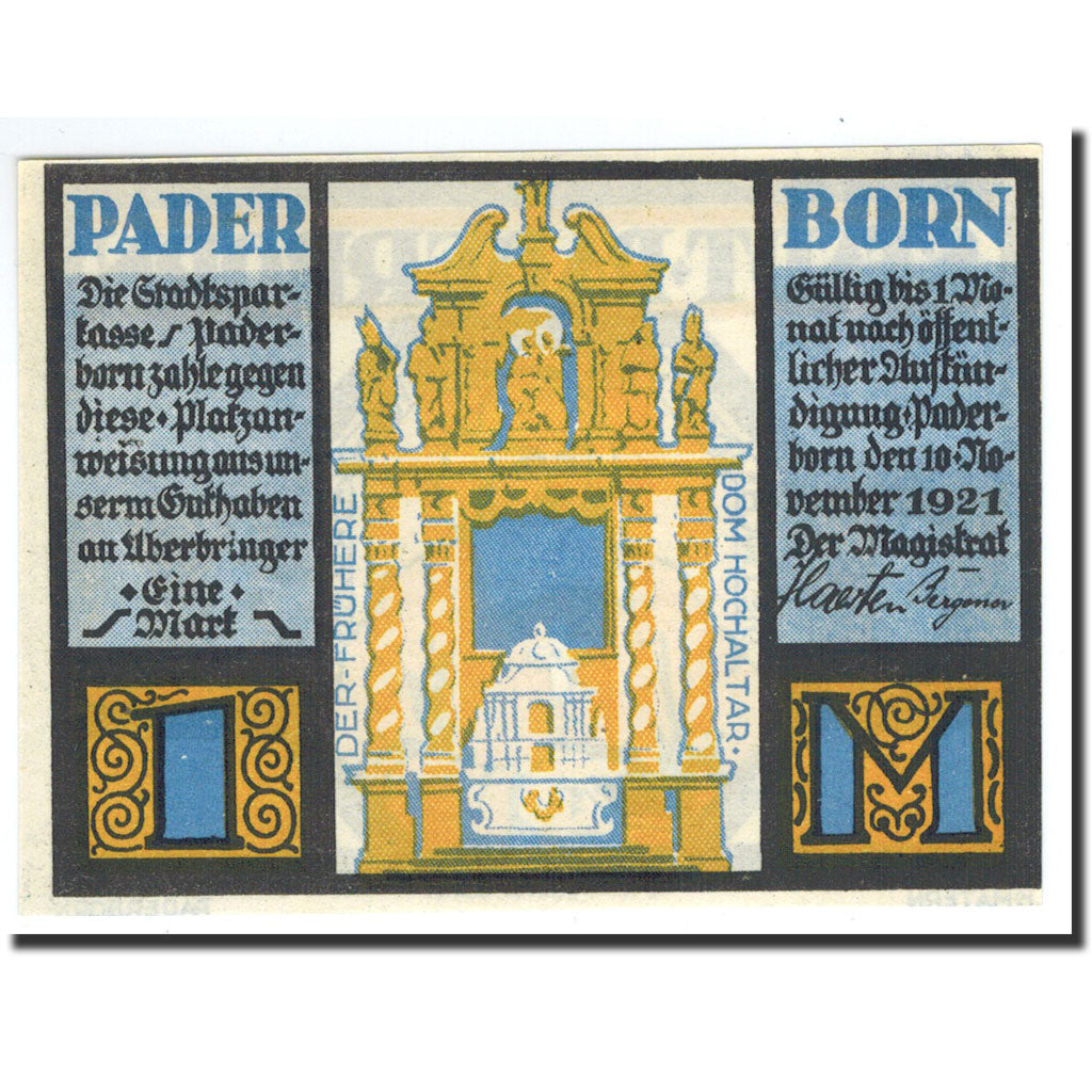 Biljet, Duitsland, Paderborn, 1 Mark, Monument, 1921, 1921-11-10, NIEUW