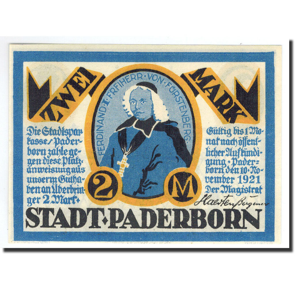 Biljet, Duitsland, Paderborn, 2 Mark, Monument, 1921, 1921-11-10, NIEUW