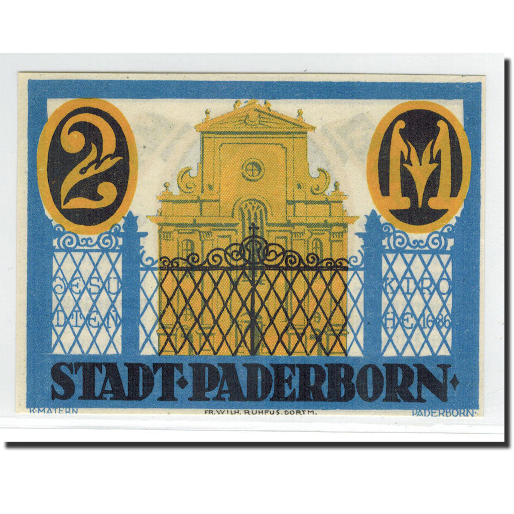 Biljet, Duitsland, Paderborn, 2 Mark, Monument, 1921, 1921-11-10, NIEUW