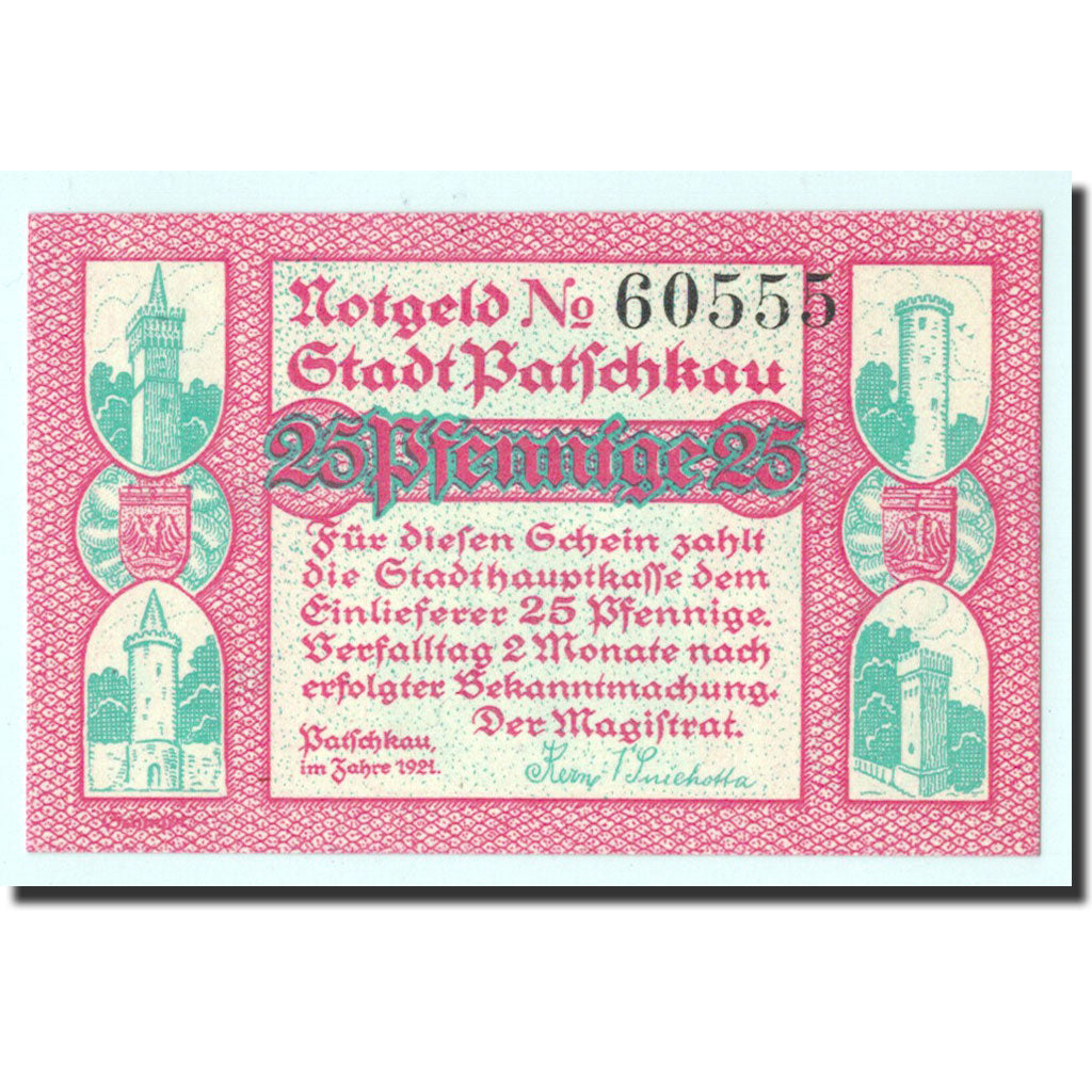 Biljet, Duitsland, Patschkau, 25 Pfennig, château, 1921, Undated, NIEUW