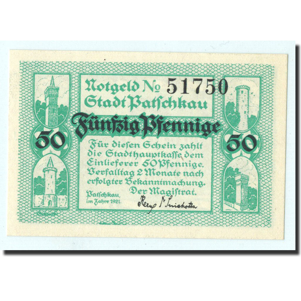 Biljet, Duitsland, Patschkau, 50 Pfennig, château, 1921, Undated, NIEUW