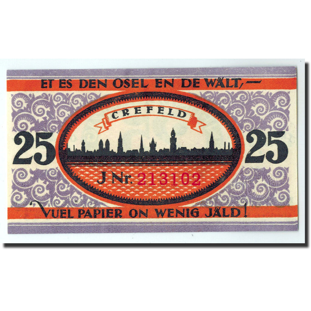 Billet, Allemagne, Crefeld, 25 Pfennig, Ville, 1921, 1921-02-24, NEUF