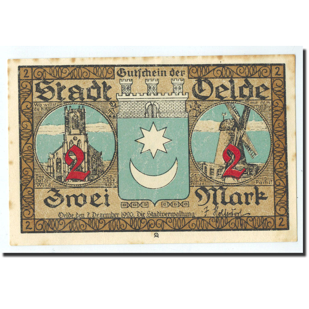 Billet, Allemagne, Oelde Stadt, 2 Mark, enfants, 1920, 1920-12-07, NEUF