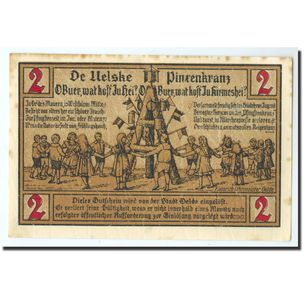 Billet, Allemagne, Oelde Stadt, 2 Mark, enfants, 1920, 1920-12-07, NEUF