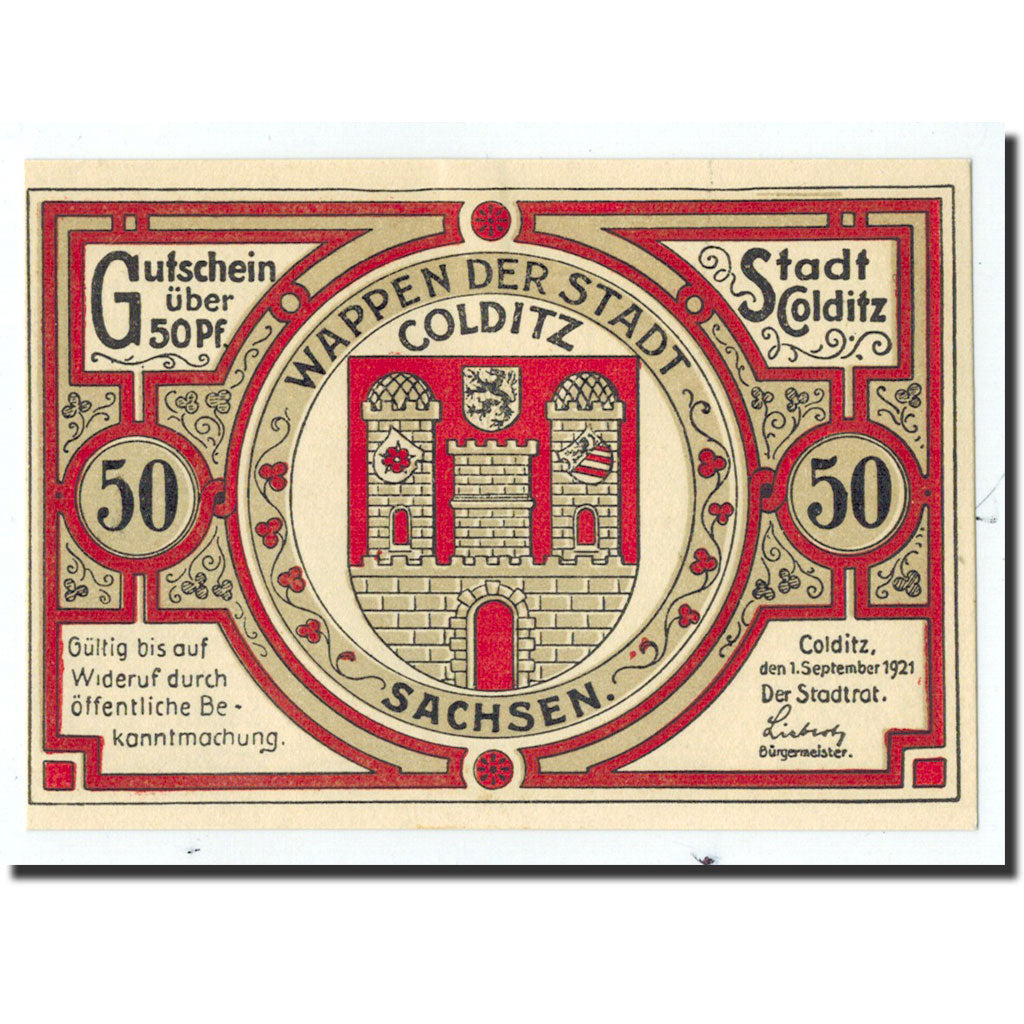 Biljet, Duitsland, Colditz Stadt, 50 Pfennig, paysage, 1921, 1921-09-01, NIEUW