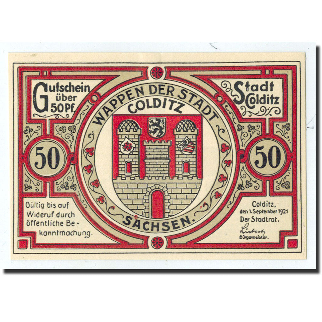 Billet, Allemagne, Colditz Stadt, 50 Pfennig, Maison, 1921, 1921-09-01, NEUF