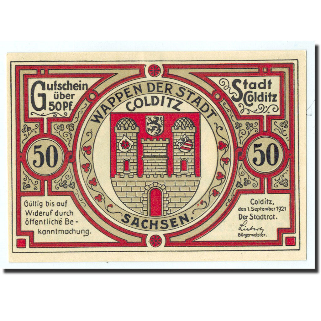 Billet, Allemagne, Colditz Stadt, 50 Pfennig, personnage 1, 1921, 1921-09-01